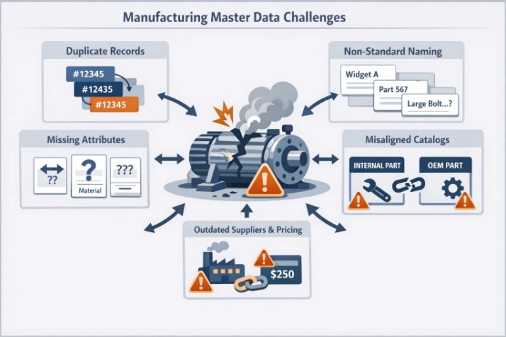 infographic illustration focused on manufacturing master data challenges